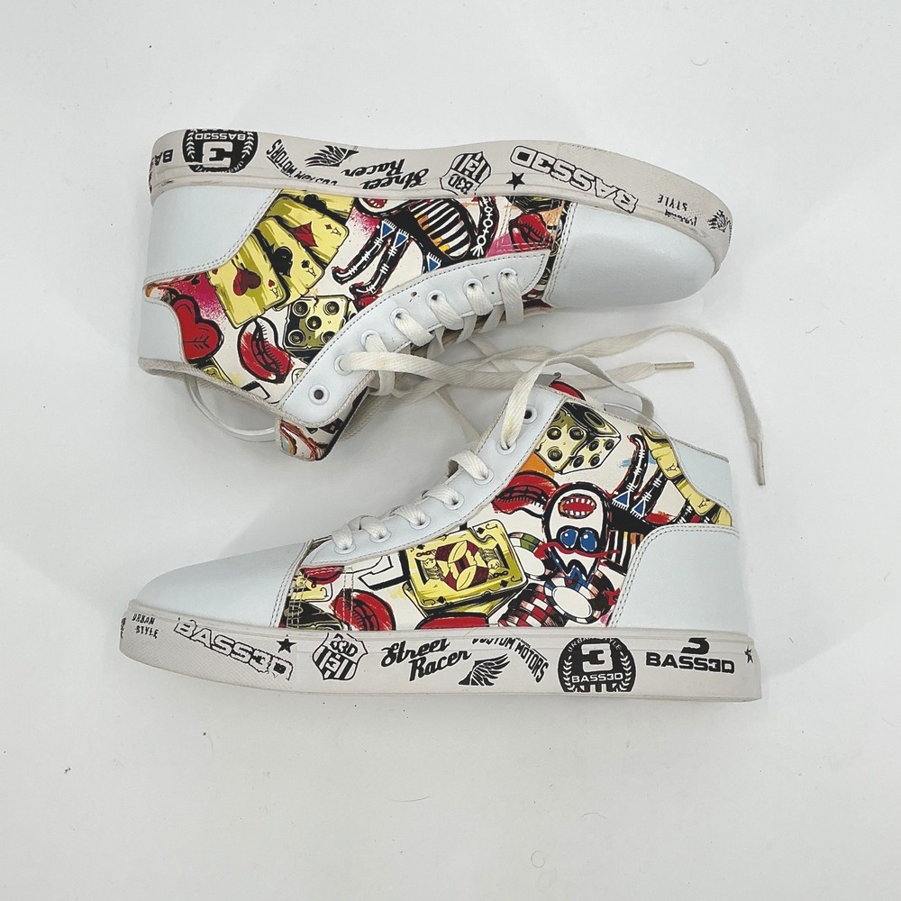 BASS3D Graffiti High Top Sneakers Street Skateboard‎ Urban Style Shoes Mens - Picture 8 of 11